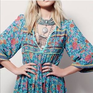 Bohemian Gypsy Floral Maxi Dress w Tassel ties S/M